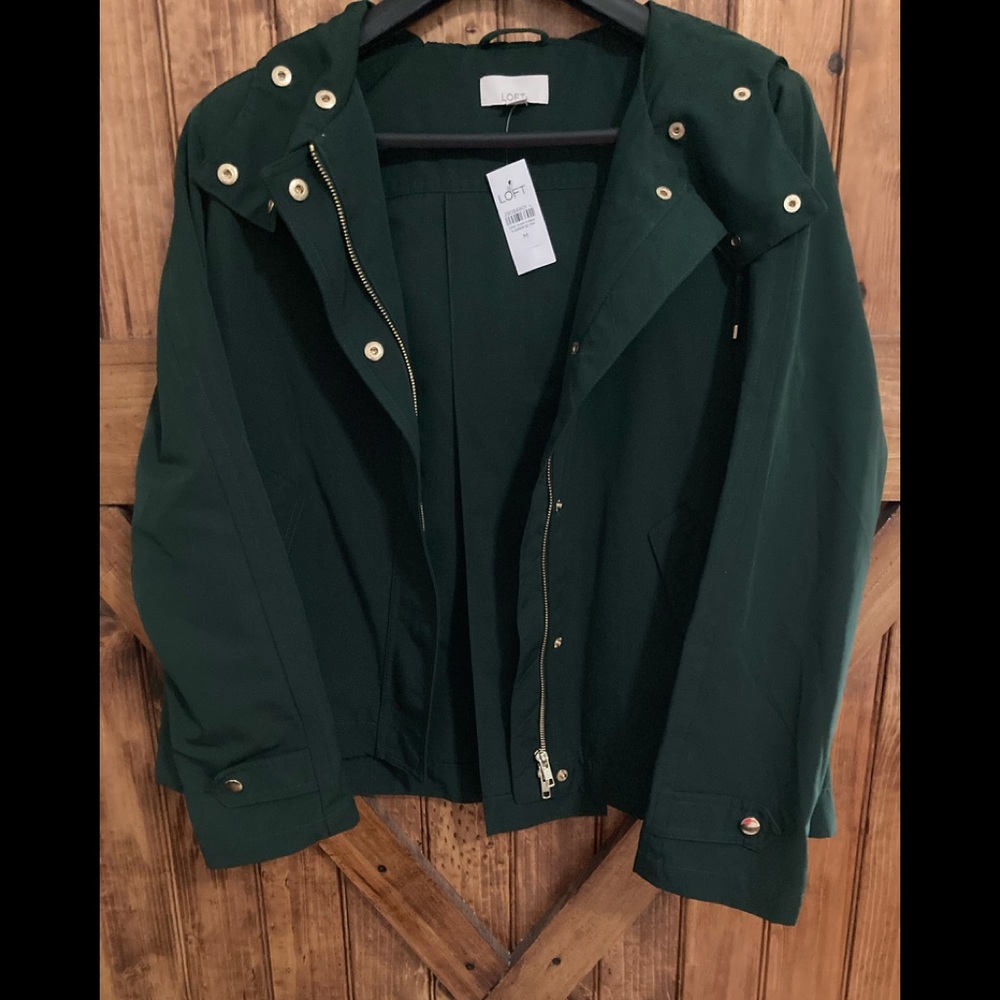 Loft size medium deep green light weight hooded jacket